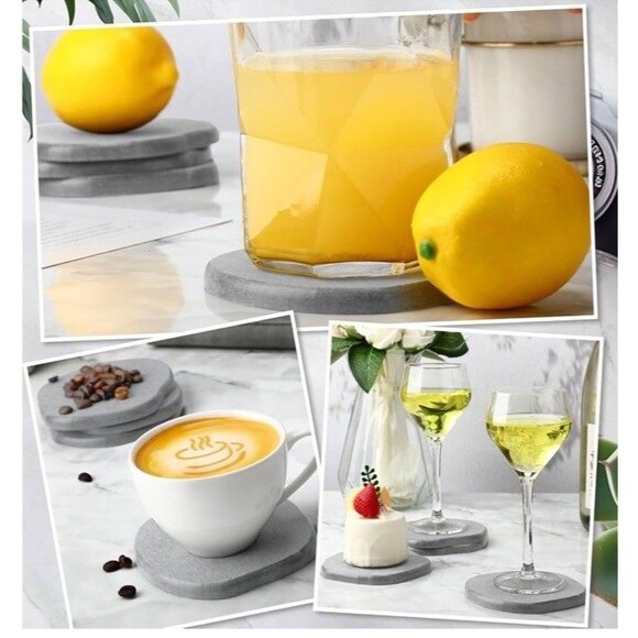 Diatomaceous Earth Set of 6 Absorbent Abstract Coasters 4in Coffee Bar Tiki Bar - Picture 6 of 8